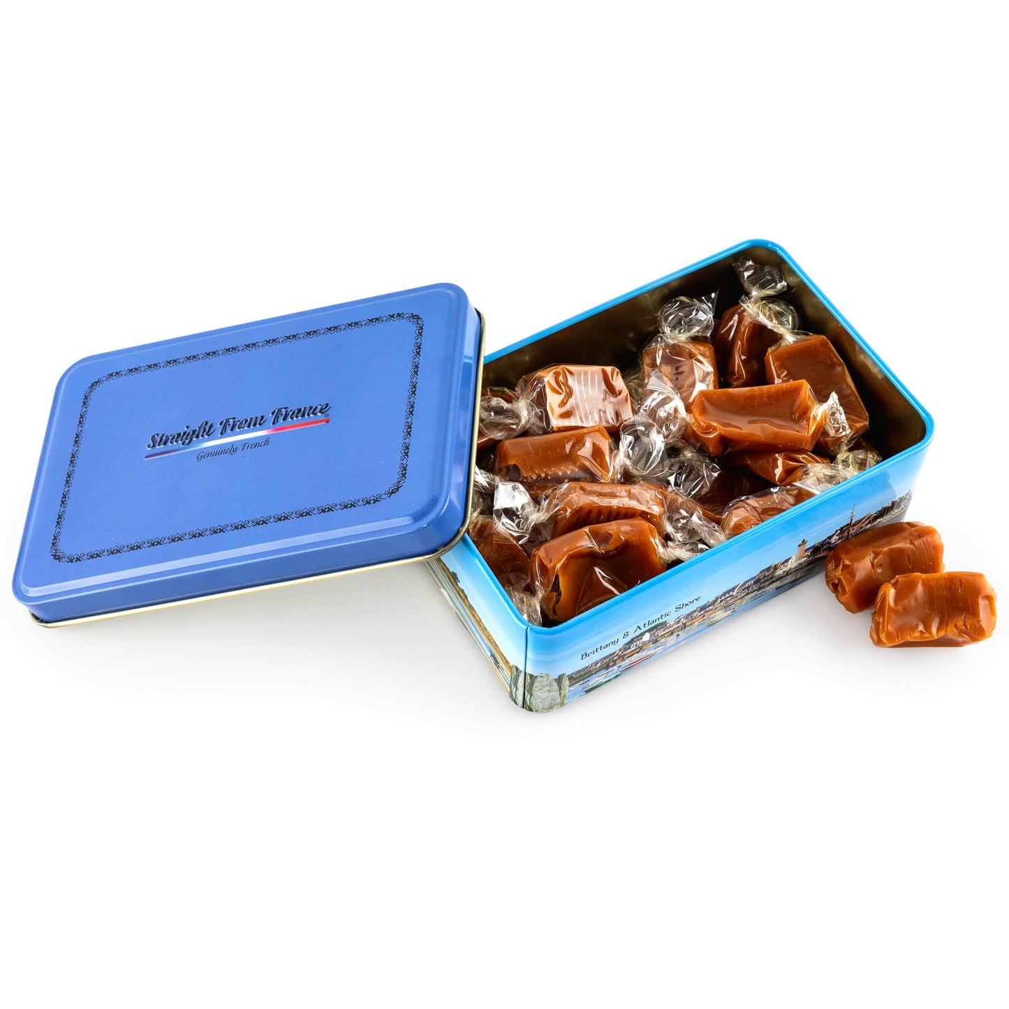 Straight From France Salted Butter Caramels, Gourmet Toffees From France In Brittany Themed Tin, Ideal Candy Gift Tin 7 Oz