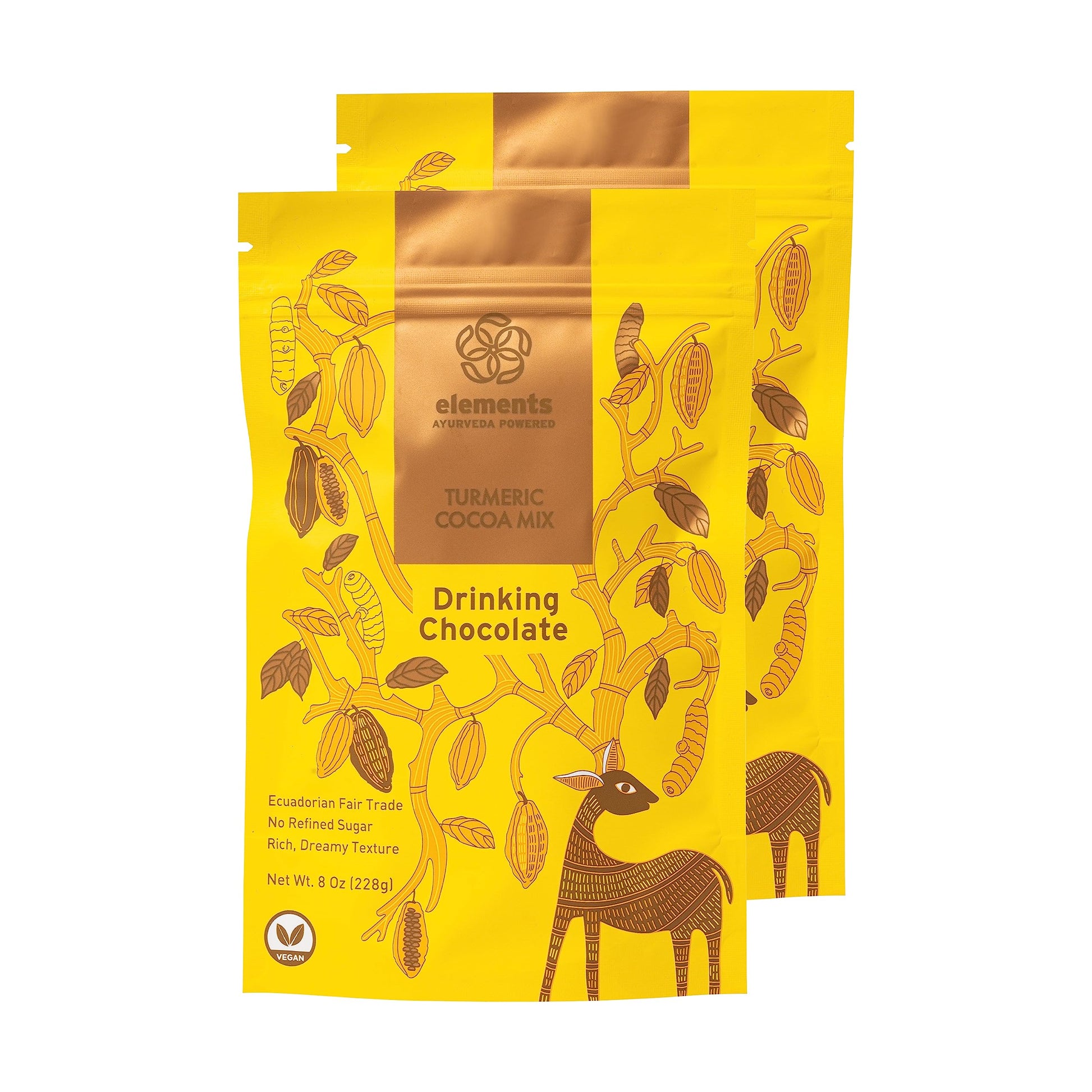 Elements Truffles Dark Hot Chocolate Mix - Vegan, All-Natural, 16 oz, Turmeric Flavor