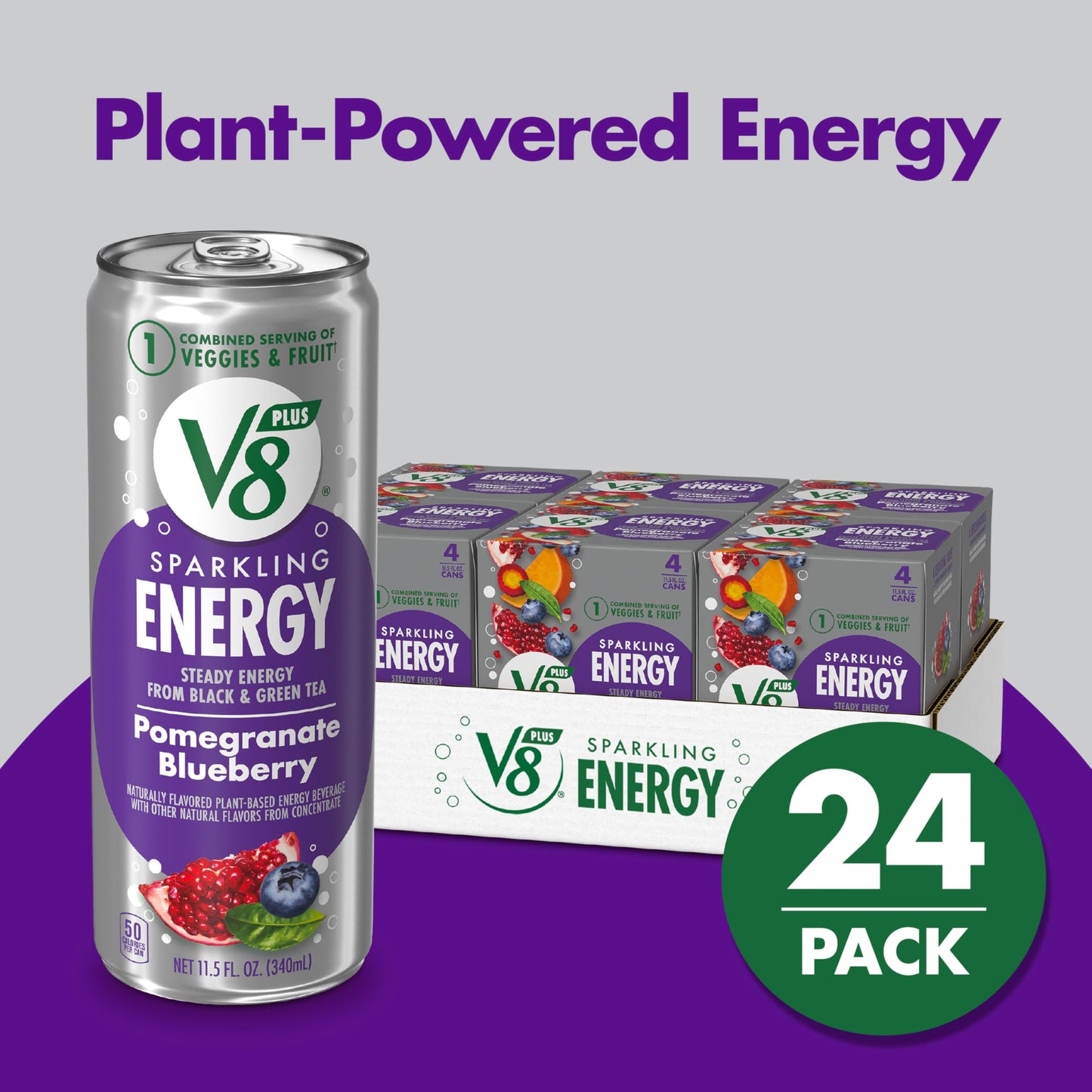 V8 +Energy Sparkling Pomegranate Blueberry Juice Energy Drink  11.5 fl oz Can (24 Pack)