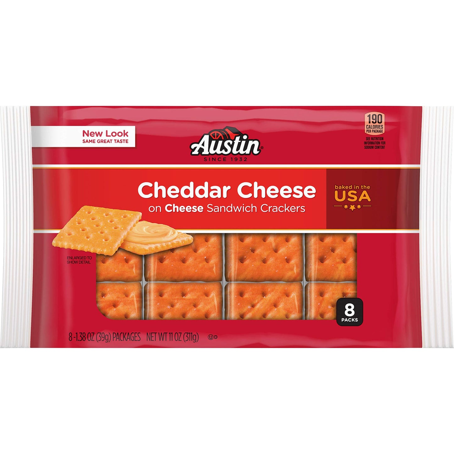 Austin, Sandwich Crackers, Cheddar Cheese on Cheese Crackers, 11oz Tray (8 Count)