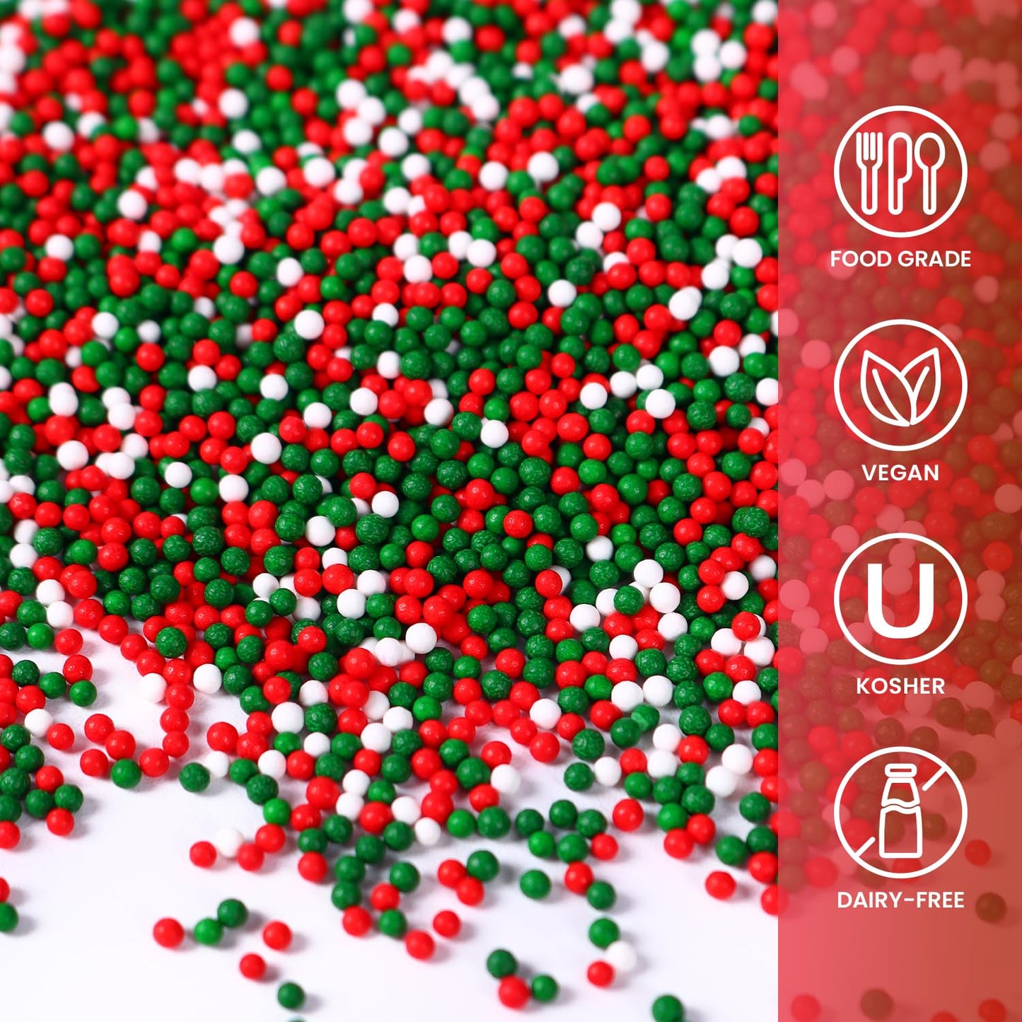 Christmas Nonpareils Sprinkles, 3.52Oz Christmas Sprinkles For Cake Decorating Cupcake Toppers Baking Cookie Ice Cream Dount Cho