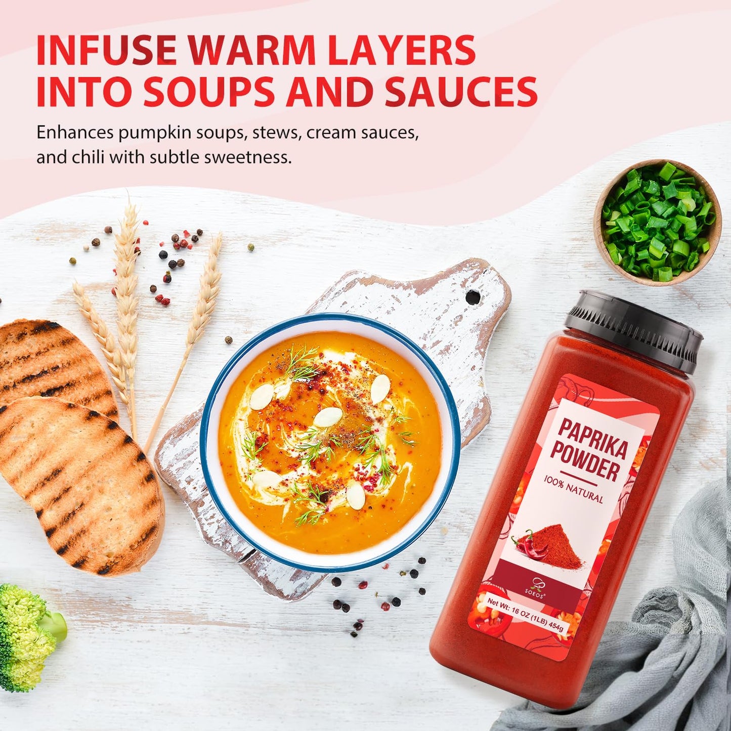 Soeos Paprika Powder  16 oz (Pack of 1)  Sweet Paprika Seasoning for Marinade  Cooking  Grilling  Dipping  Perfect for Chicken  Pork  Beef and Vegetables