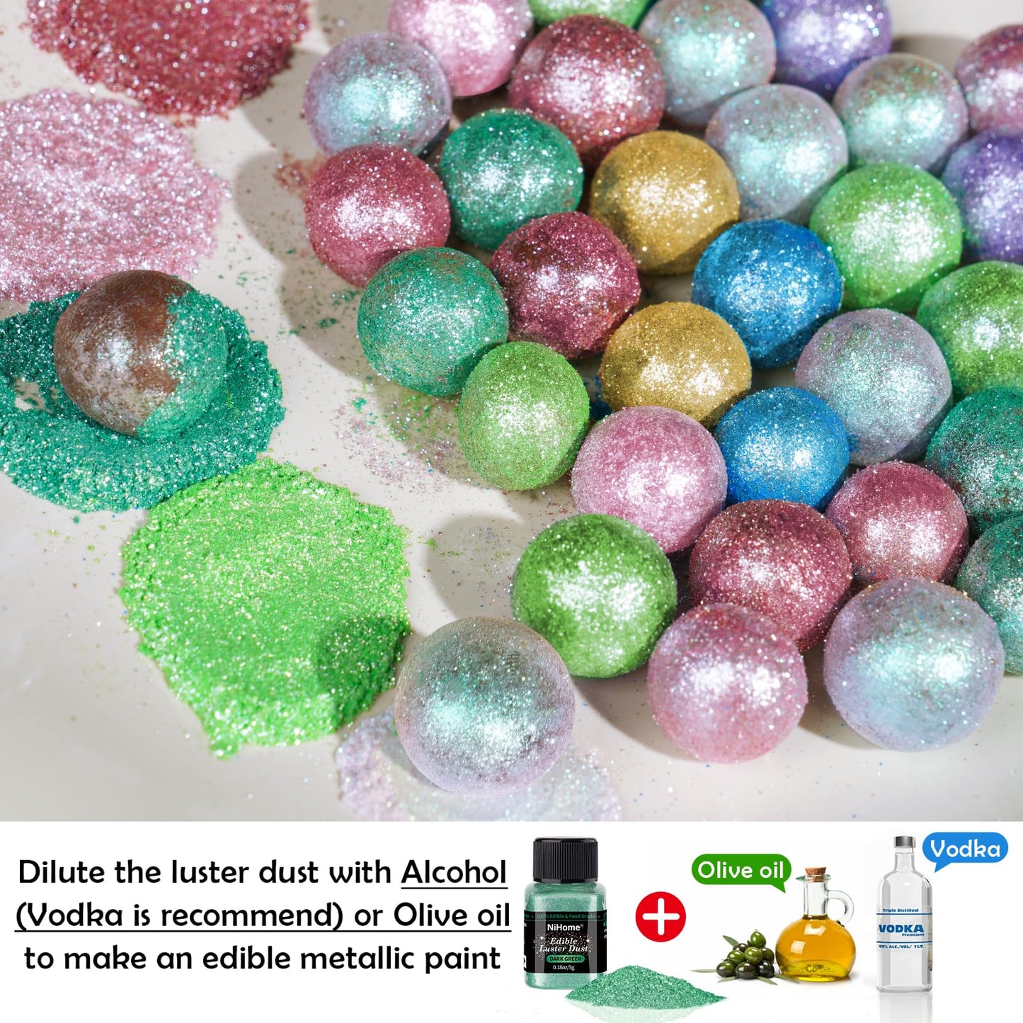 NiHome Edible Glimmer Powder - Dark Green Metallic Luster Dust for Baking and Decorating - 5g/0.18oz