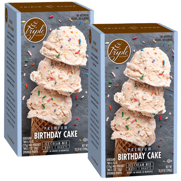 Triple Scoop Ice Cream Mix, Premium Birthday Cake, Starter For Use With Home Ice Cream Maker, Non-Gmo, No Artificial Colors Or F