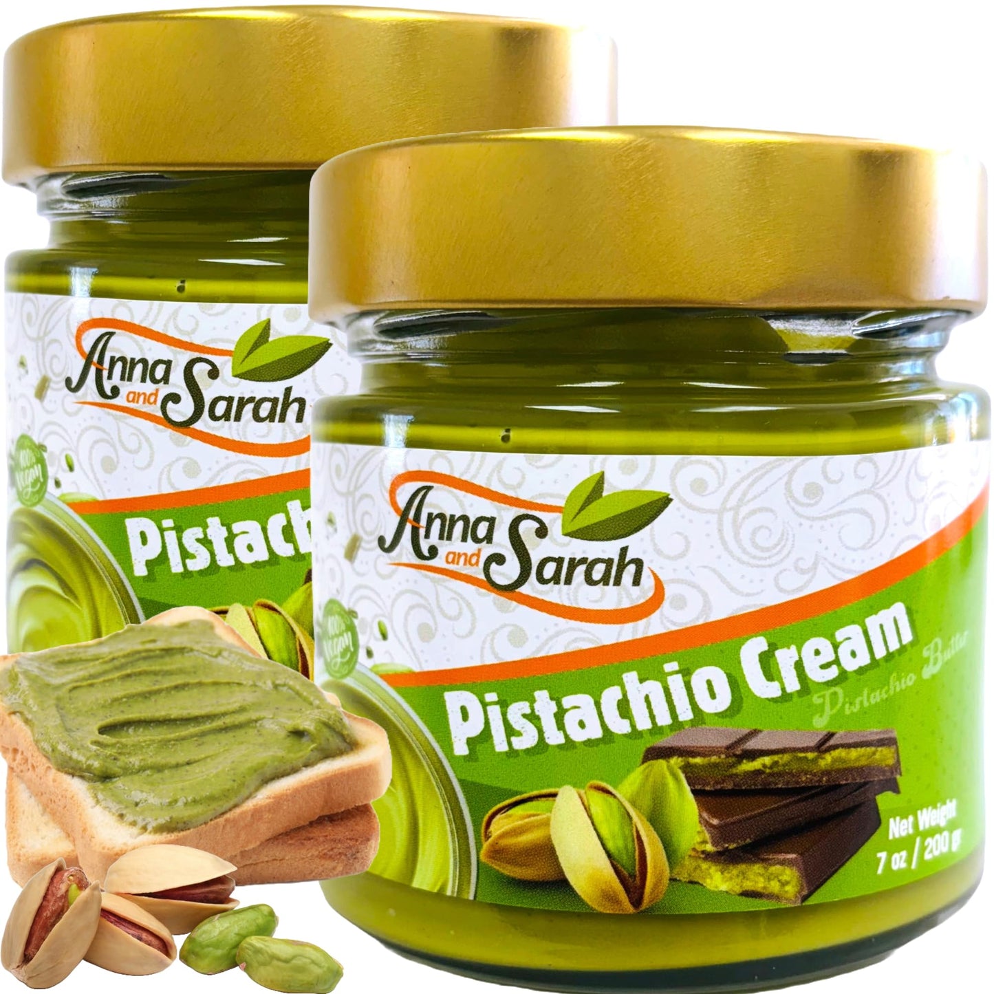 Anna and Sarah Pistachio Butter Spreadable Cream, 2 Pack, 7.75 oz Glass Jar, Gluten Free, Halal