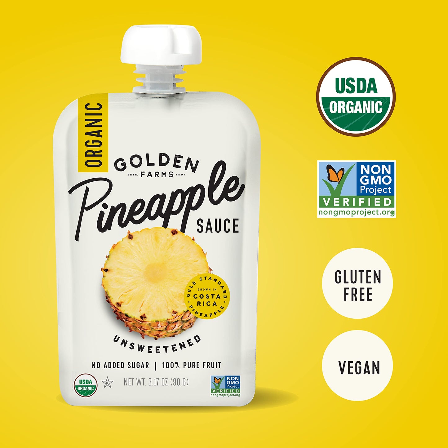Golden Farms Pineapple Pouches, Single Ingredient Healthy Snacks (Pack Of 12), 100% Pure Fruit, No Added Sugar, Vegan, Gluten-Fr