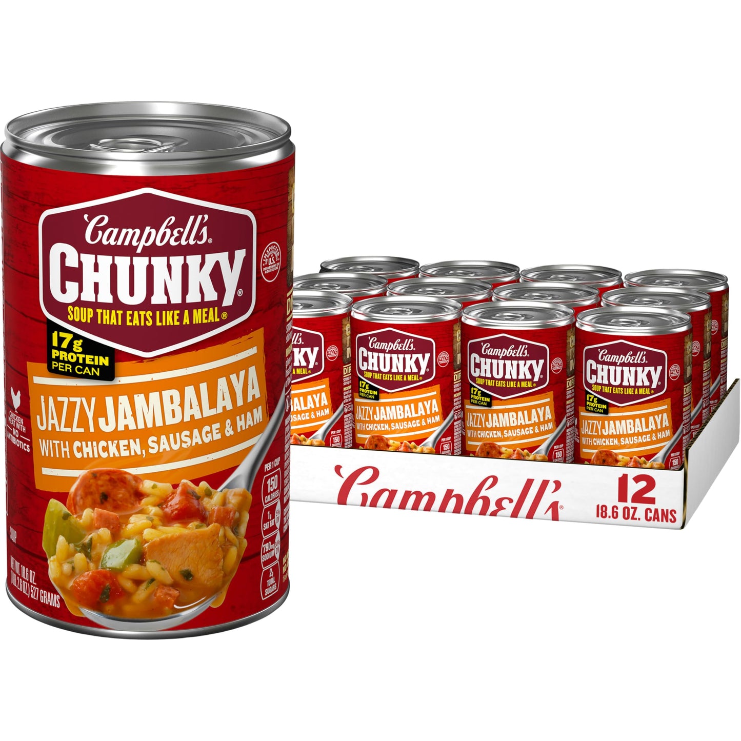 Campbells Chunky Soup, Jazzy Jambalaya with Chicken, Sausage and Ham Soup, 18.6 oz Can (Pack of 12)