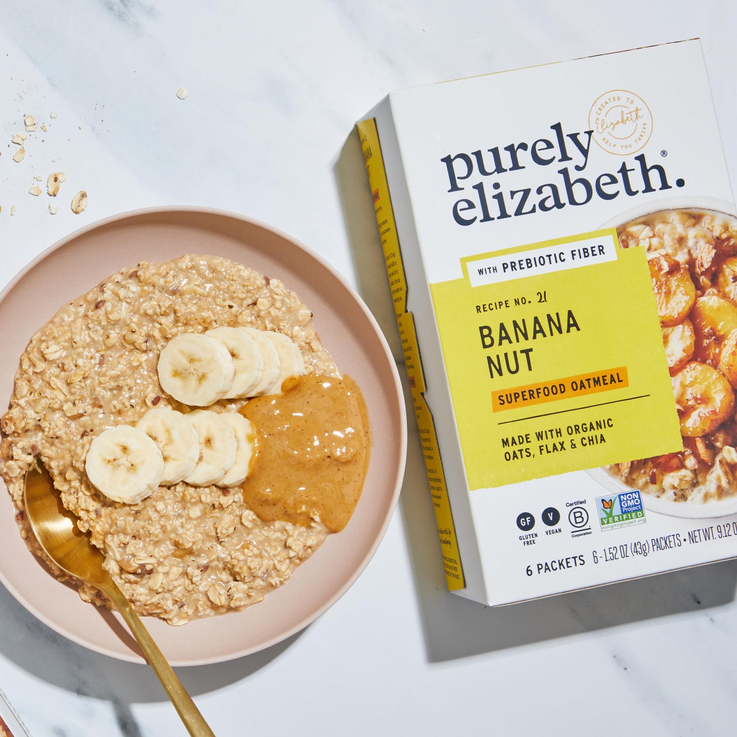 Purely Elizabeth Banana Nut Superfood Oatmeal, With Prebiotic Fiber, Made With Organic Oats, Flax & Chia, Vegan, Gluten Free & N