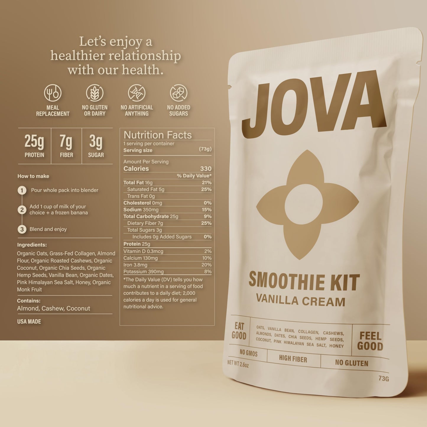 JOVA Smoothie Sampler Pack | Includes Mocha, Cinnamon & Vanilla Cream | 25g Protein | Gluten-Free, Non-GMO, No Added Sugar | Eas