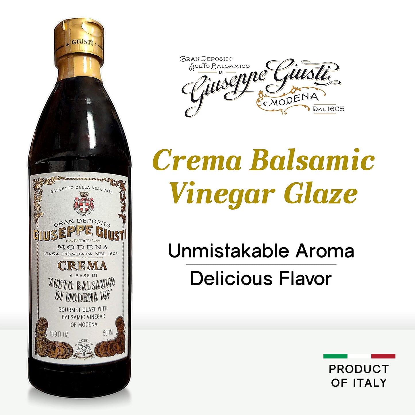 Giusti Balsamic Glaze, Thick Balsamic Vinegar Reduction, 16.9 fl oz, Black