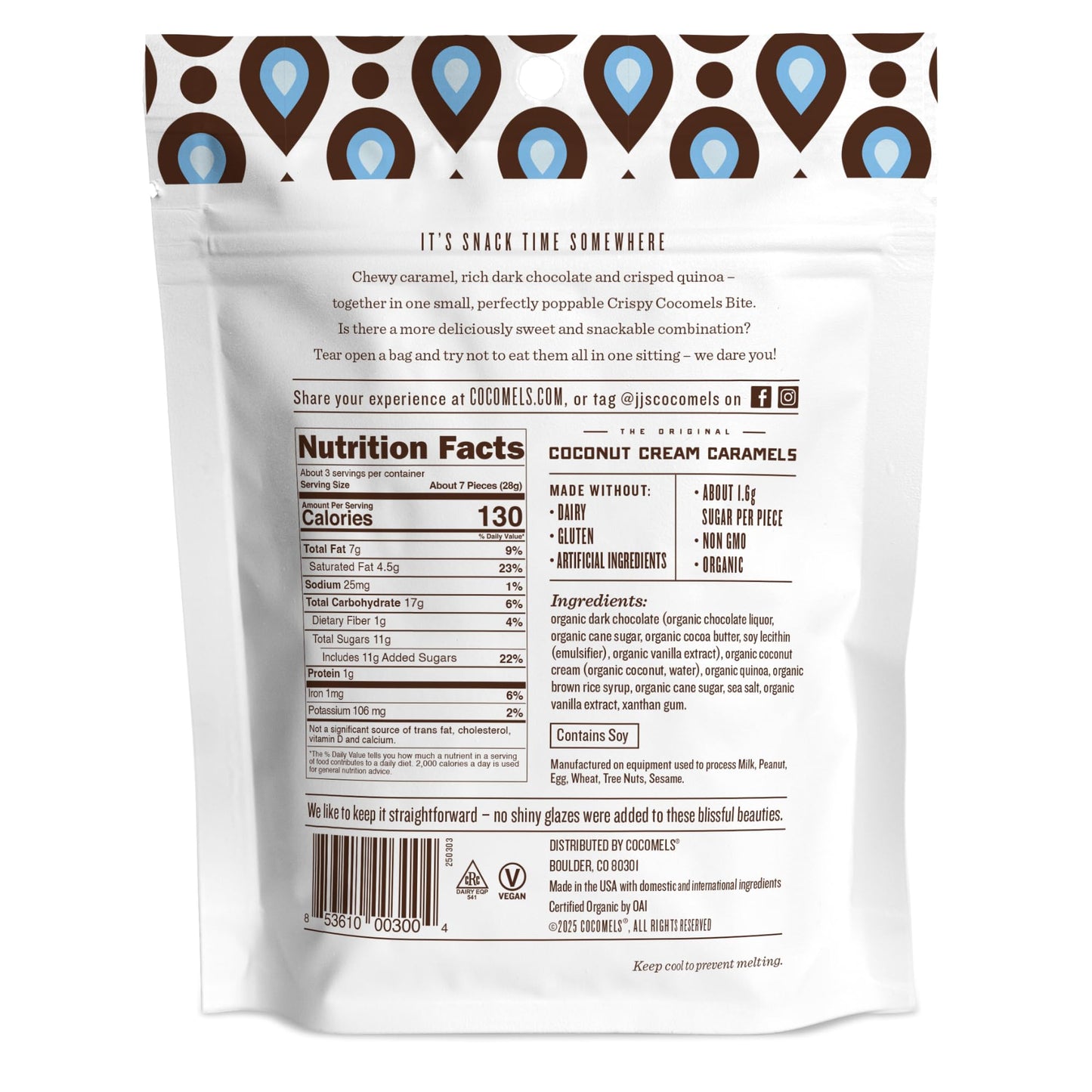 Cocomels Dark Chocolate Covered Bites, Crispy Crunch, 3.5 oz, 6 Pack, Dairy Free, Vegan, Organic