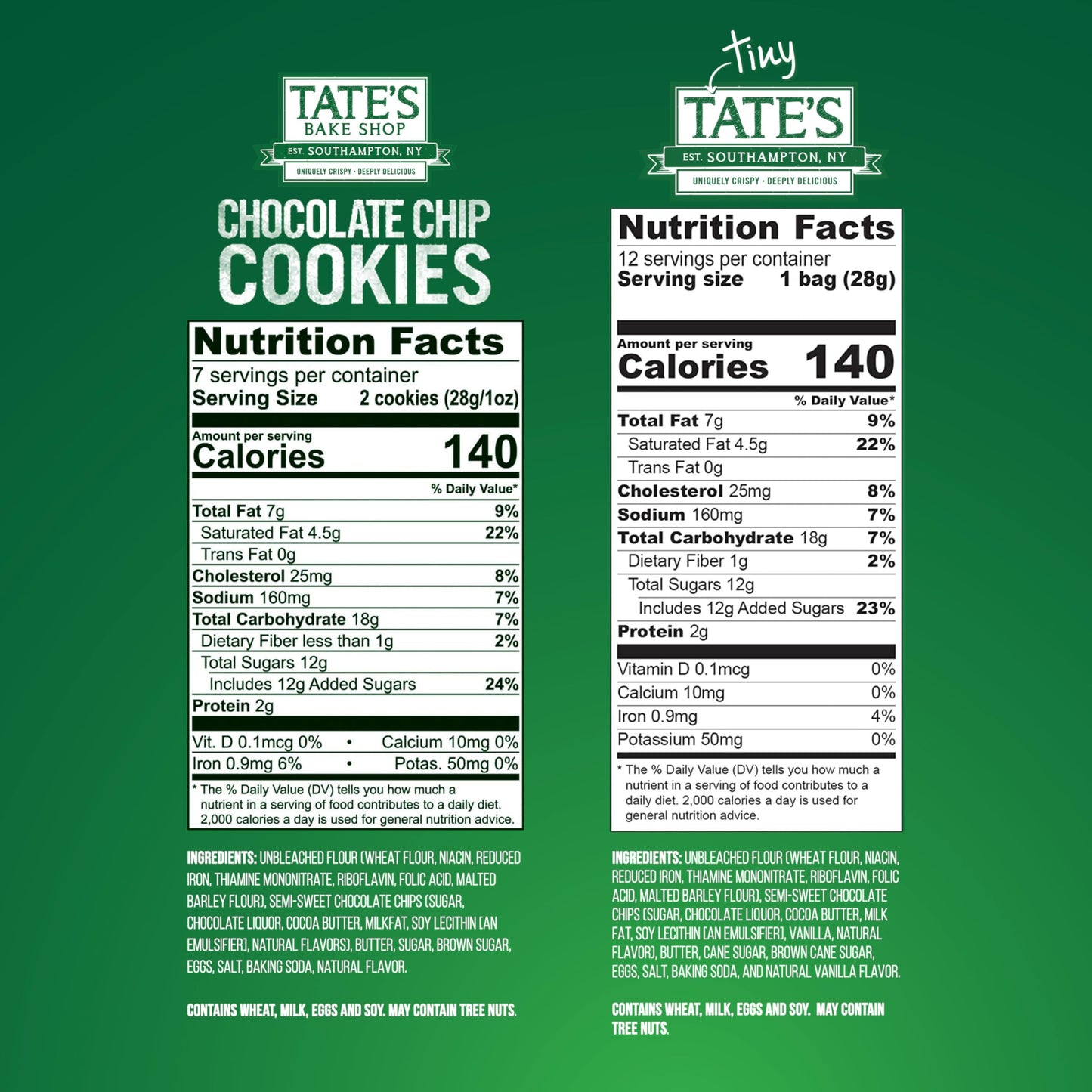 Tates Bake Shop Chocolate Chip Cookies Variety Pack, 5 Bags, 7 oz & 1 oz, Brown