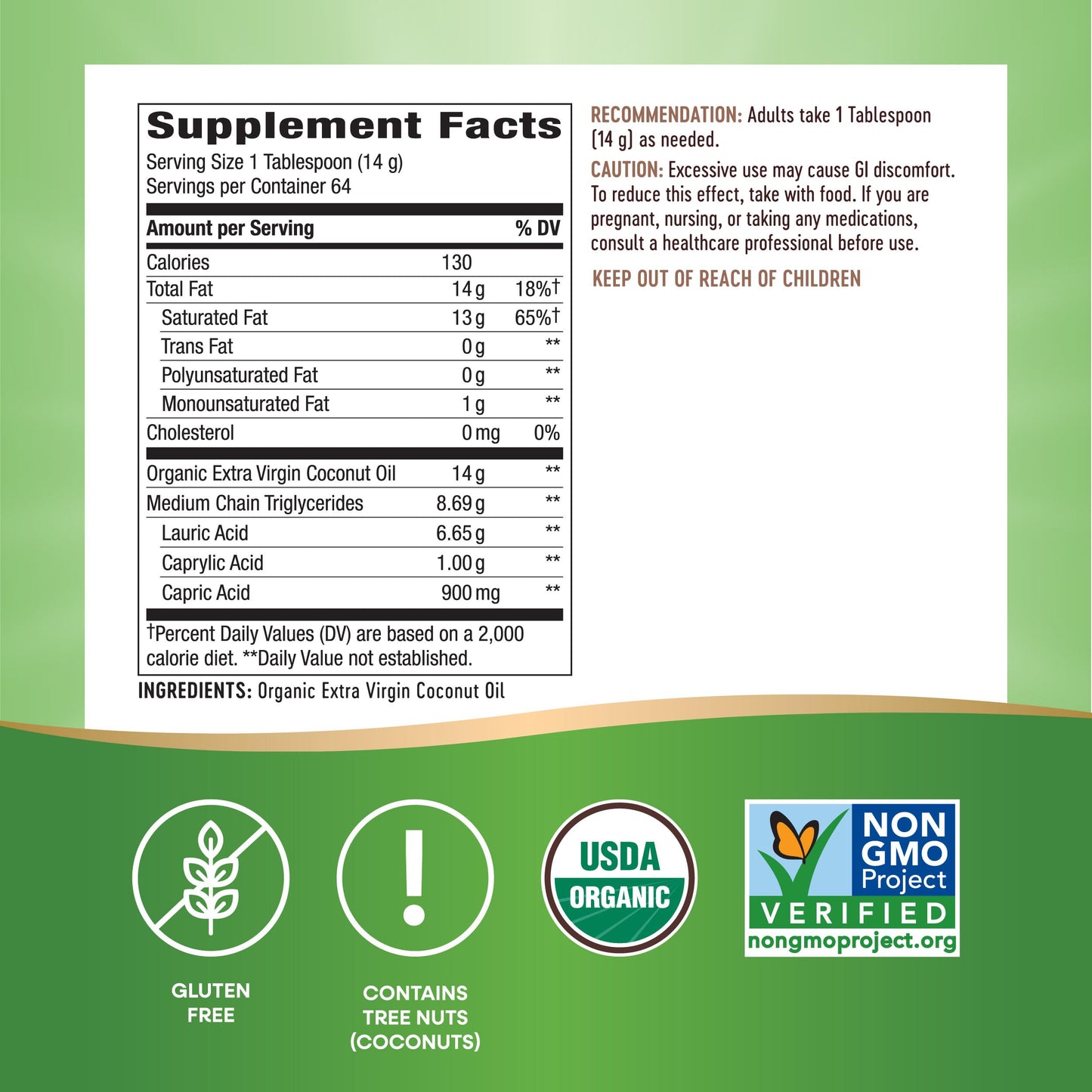 Natures Way Organic Extra Virgin Coconut Oil, Cold-Pressed, 32 Oz.