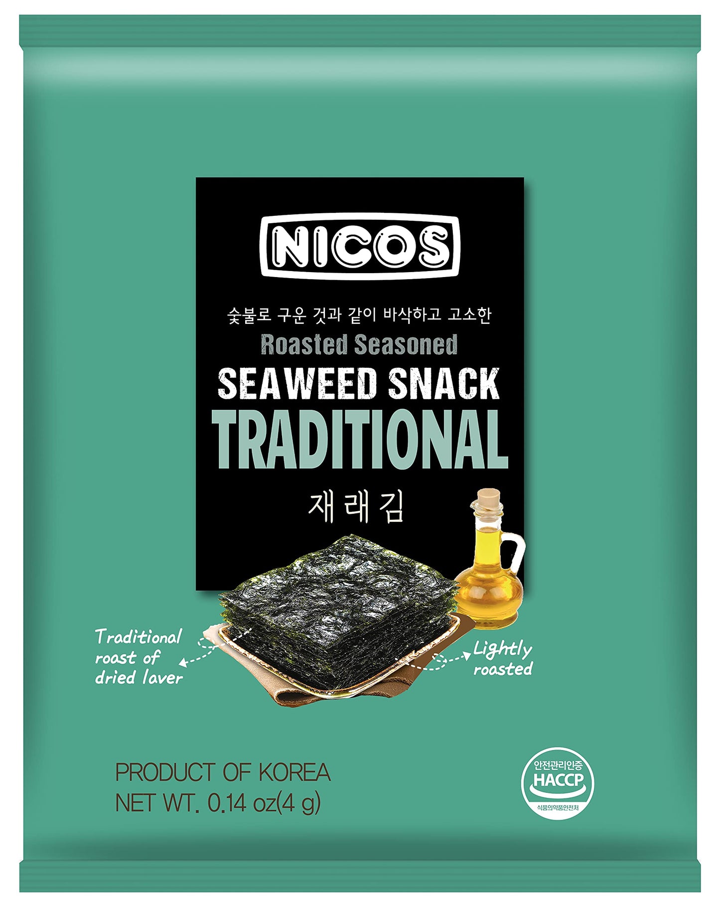 NICOS Sea  Snack, Traditional Flavor, Roasted Seasoned, Large Pack of 18, Korean Snack for Kids & mature-themeds