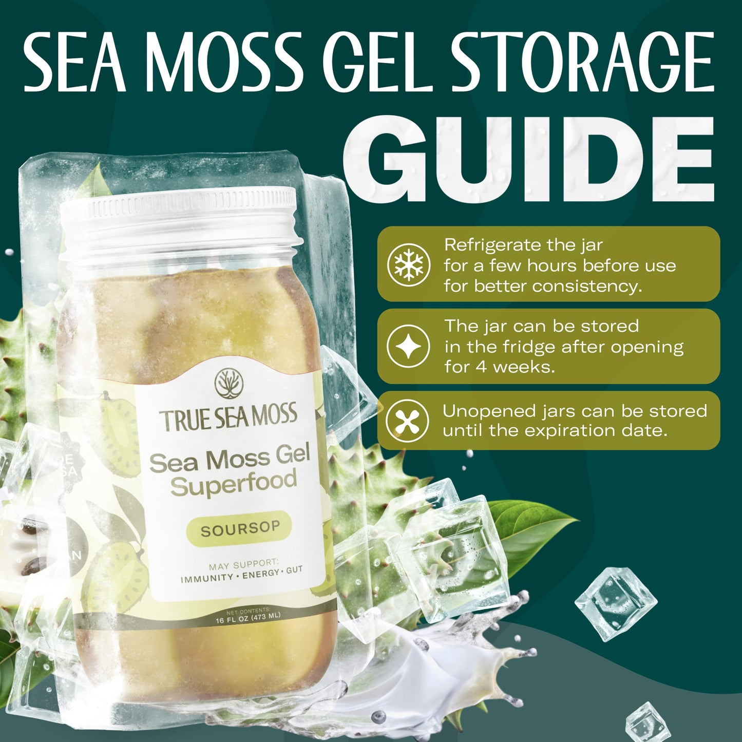 TrueSeaMoss Sea Moss Gel - Made in USA - Wildcrafted Seamoss  Fruits & Jarred Vegetables - Soursop  Pack of 2 (Labels may Vary)