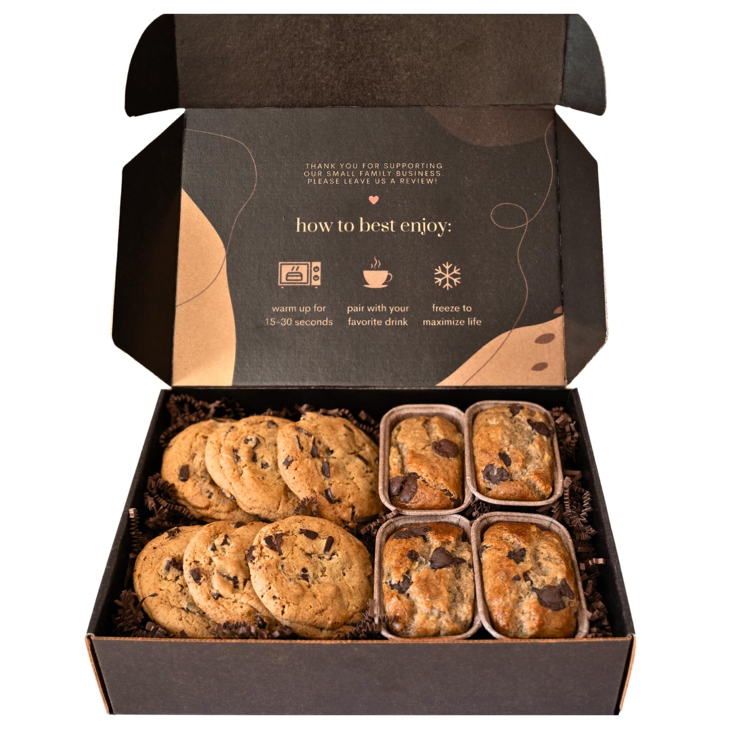 Valentines Day Gift Box of Gourmet Banana Bread and Chocolate Chip Cookies by Sweetness Central, Baked Fresh, 4 Banana Breads & 