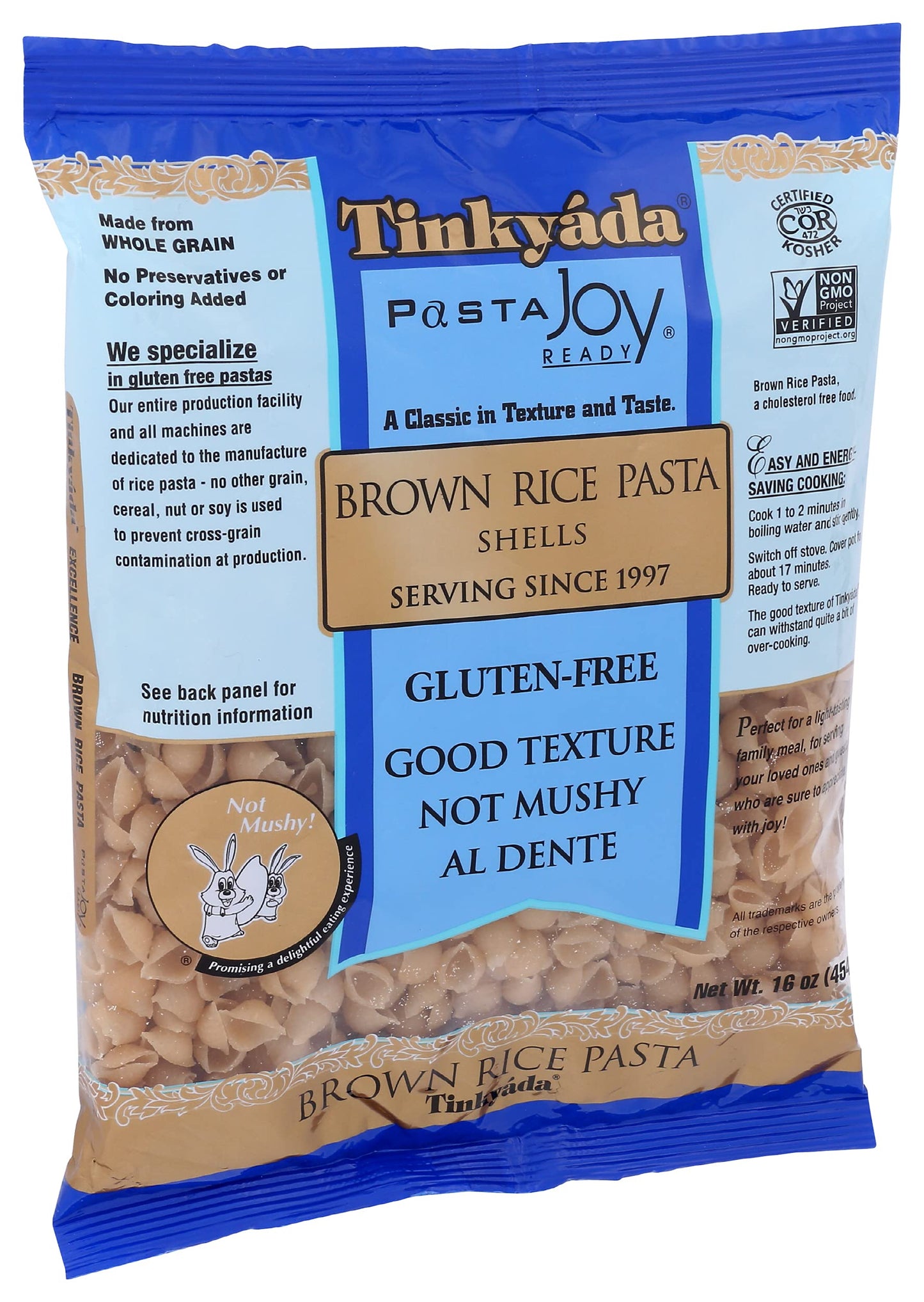 Tinkyada Brown Rice Pasta Shells, 16 oz, Plastic, Gluten-Free