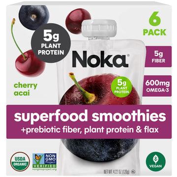 NOKA Superfood Fruit Smoothie Pouches, Cherry Acai, Vegan, Gluten Free, 4.22 oz, Pack of 6