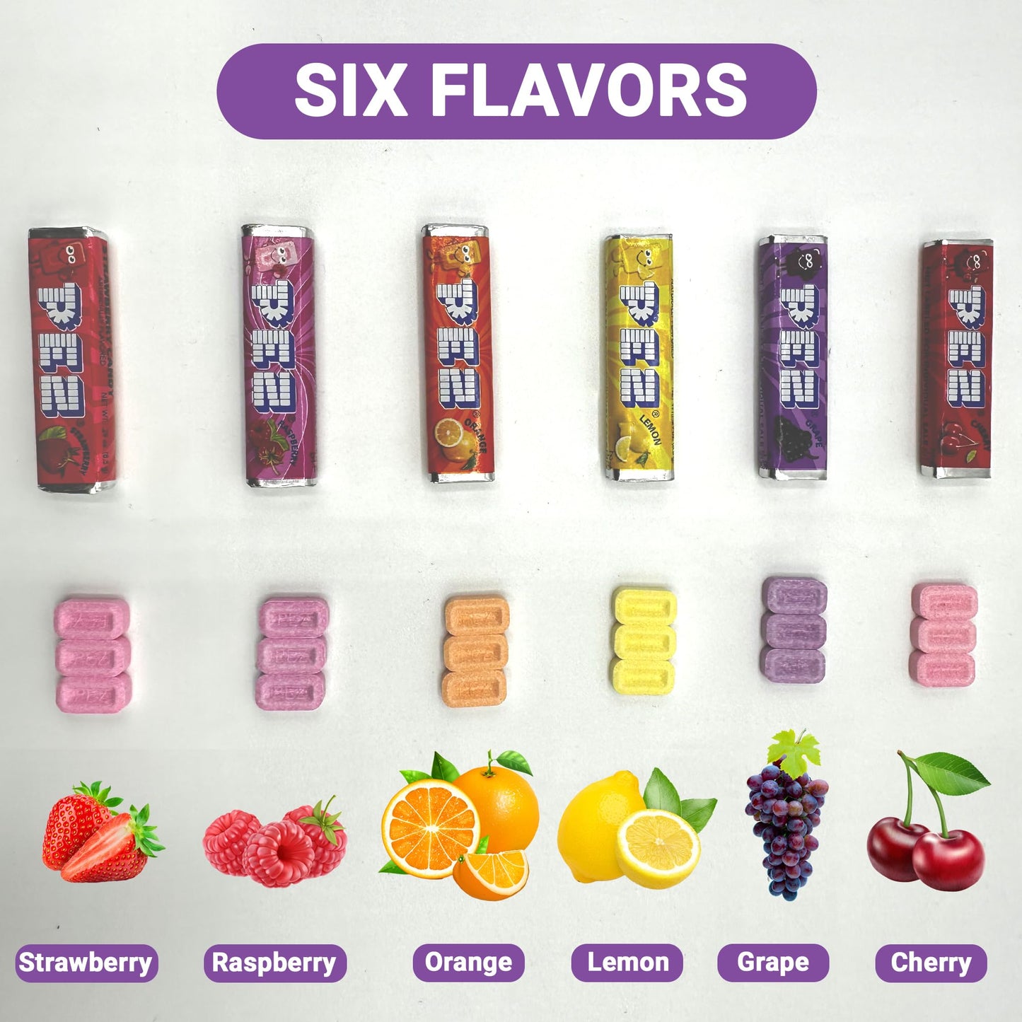 PEZ Candy Refills, Assorted Fruit Flavors, 1 Pound Bulk Bag - Strawberry, Lemon, Orange, Cherry, Raspberry and Grape Flavors - C