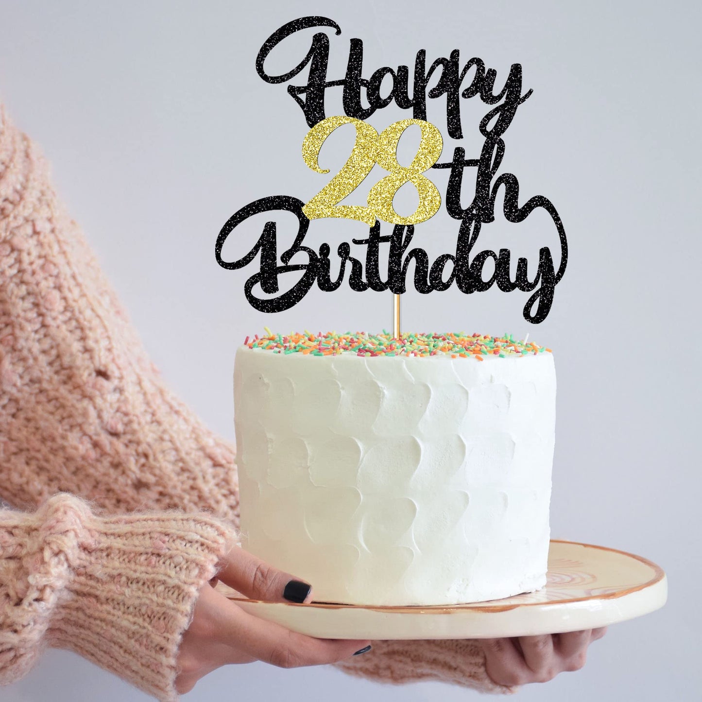 Klionjor 28Th Birthday Cake Topper - Happy Birthday Decoration For 28Th Birthday Party - Gift Plugin