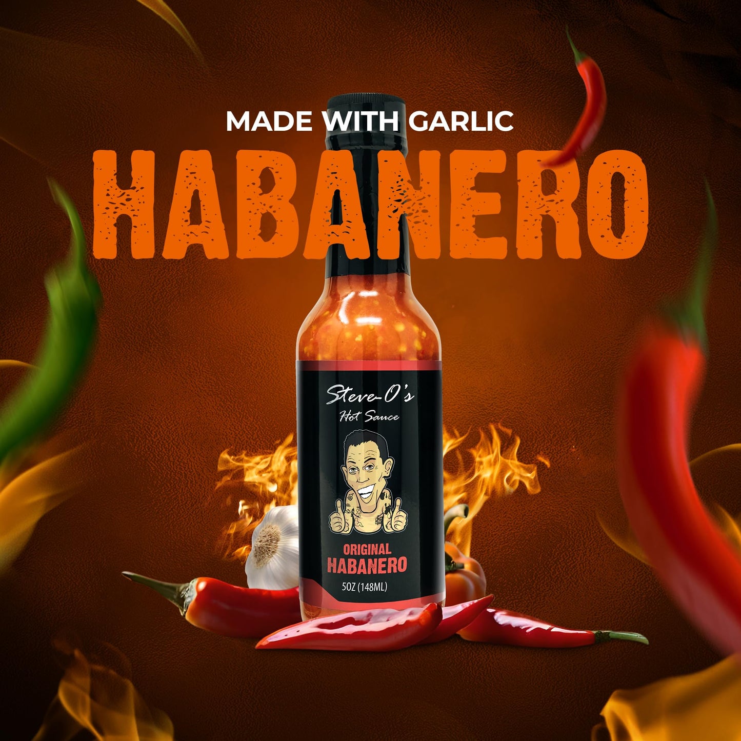 Steve-O'S Habanero Hot Sauce | Spicy Garlic Habanero For Tacos, Burgers, Nachos, Eggs & Bbq (5 Fl Oz, 12 Pack)