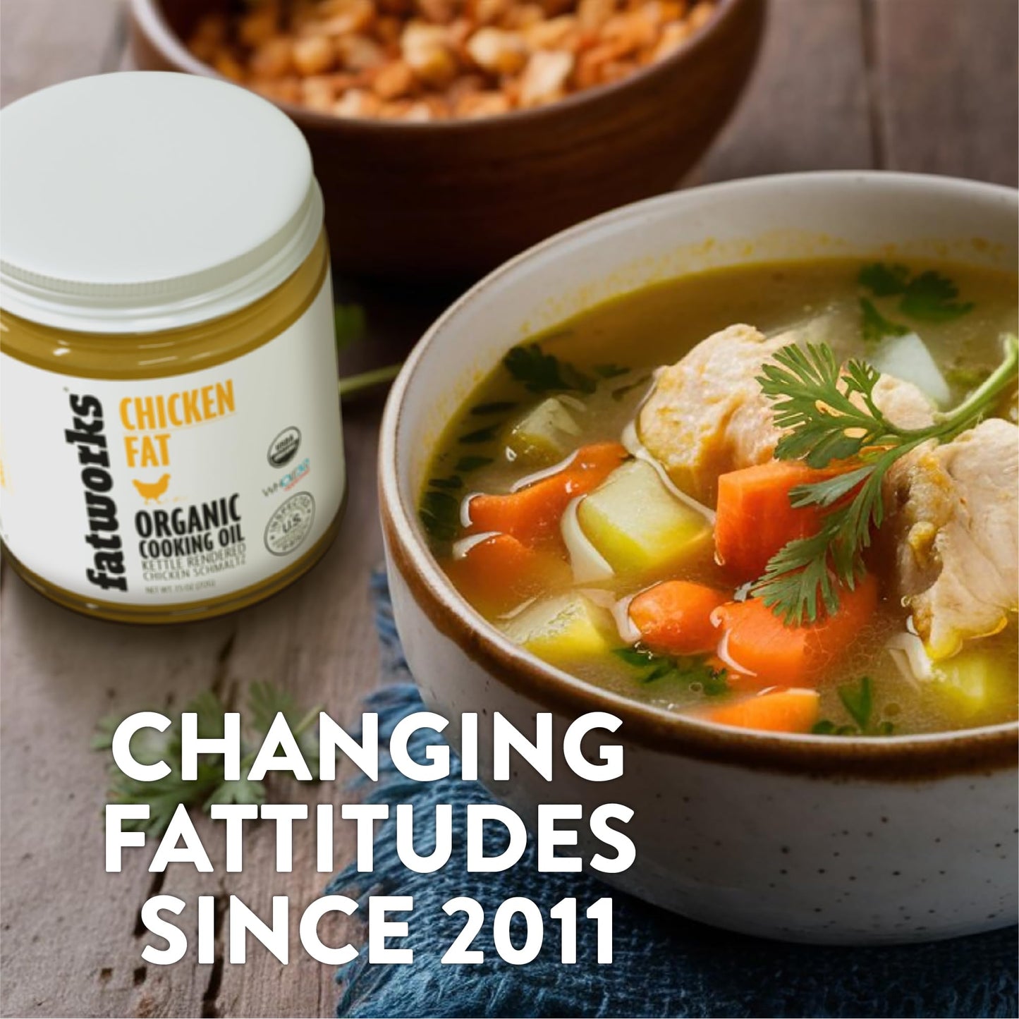 Fatworks Organic Chicken Fat, 3 Pack, 7.5 oz Jars,  -Free, Keto, Paleo, Whole30 Approved