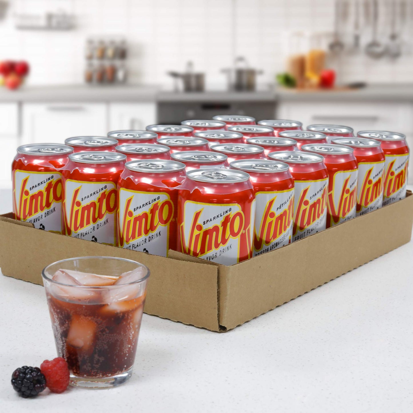 Vimto Sparkling Fruit Flavored Drink, Flavored With Natural Extracts Of Blackcherry, Rasberry Juice And Herbs, 12 Fl Oz. Can Pack Of 24