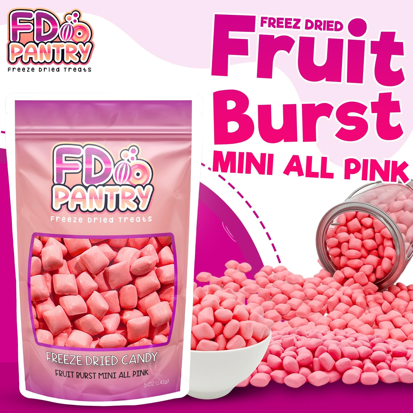 Freeze Dried Fruit Bursts Candy - Mini All-Pinks Strawberry L Hard Candy Mix 5Oz Treat Snack Gift Bag Freeze-Dried Candies