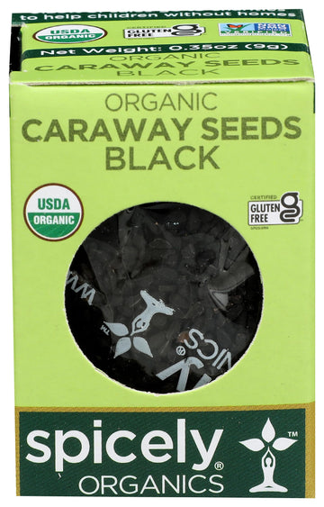 Spicely Organic Caraway Seeds Black (Nigella, Black Cumin) Whole 0.35 Ounce Ecobox Certified Gluten Free