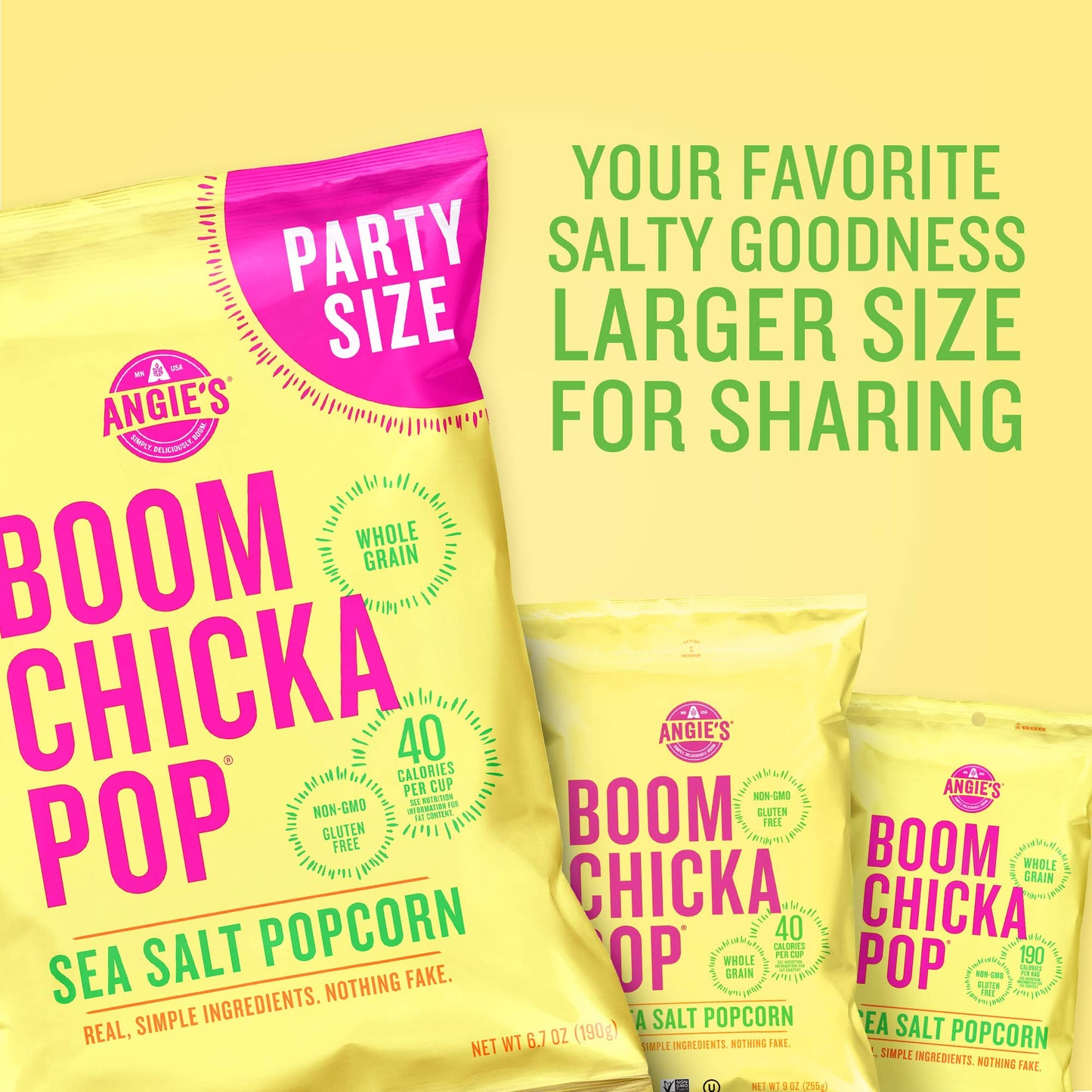 SUPOOBE Angies BOOMCHICKAPOP Sea Salt Popcorn Gluten Free Party Size 6.7 oz.