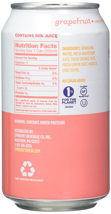 Spindrift Sparkling Water, Grapefruit, 12 Fl Oz