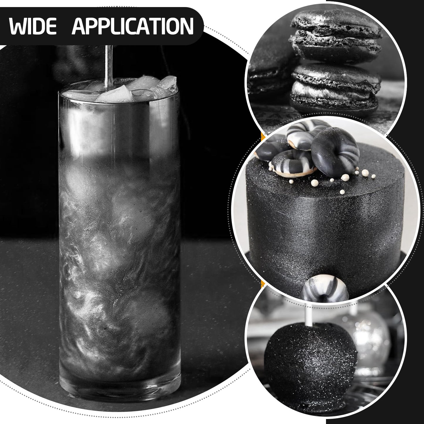 DecorRom Edible Glitter Spray - 3/4oz Luster Dust Shimmer Powder for Cake Decorating, Drinks, Icing - Black