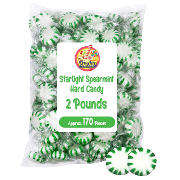 Starlight Spearmint Candy - 2 Pound Bulk (Approx 170 Pieces) Individually Wrapped Mints - Refreshing Green & White Spearmint Har