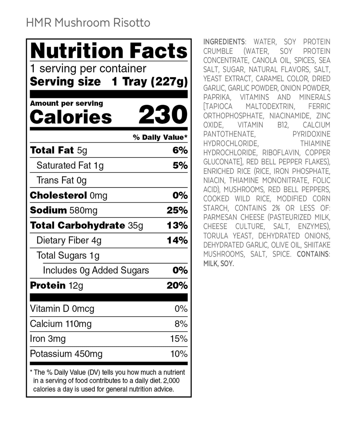 HMR Mushroom Risotto Entr  e | Pre-packaged Lunch or Dinner to Support Weight Loss | Ready to Eat | Vegetarian | 12g of Protein