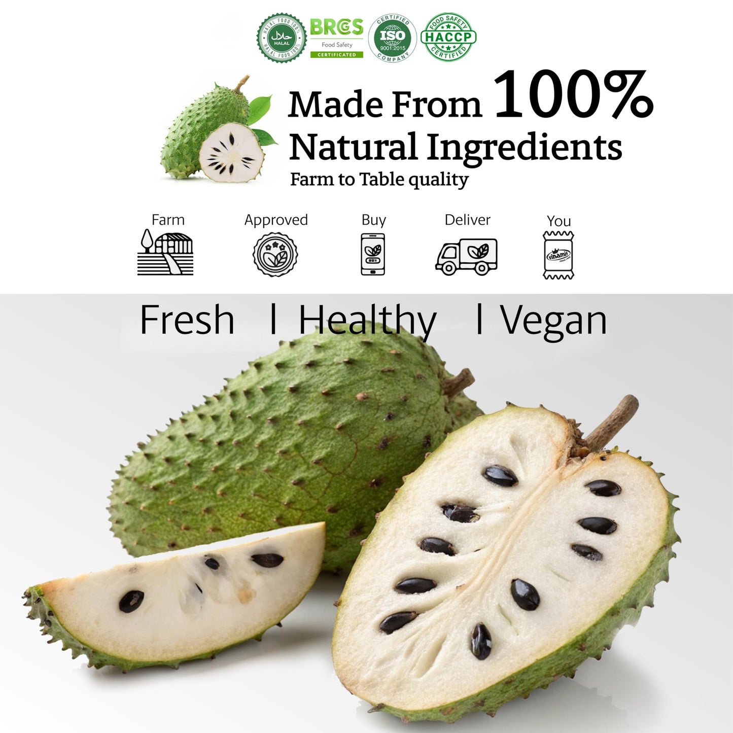 Vinamit Soft Dried Soursop | Soursop Fruit 3.5 oz bag | Natural Tropical Fruit Snack | Vegan, Gluten-Free, Non-GMO | High in Fib