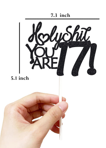 Happy 17Th Birthday Cake Topper Funny 17Th Birthday Decorations For Teens 17 Birthday Cake Toppers-Black Glitter Boys 17Th Birth