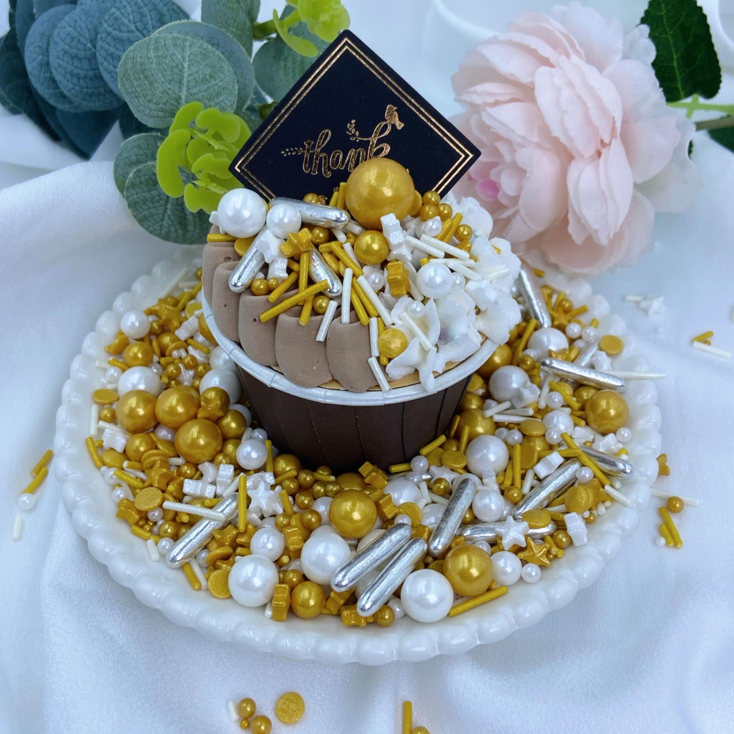 Littlestar Sprinkles - White Deluxe Gold Sprinkles For Cake Decorating 4 Ounce - Sugar Mix Pearl Sprinkles For Cupcake Toppers,