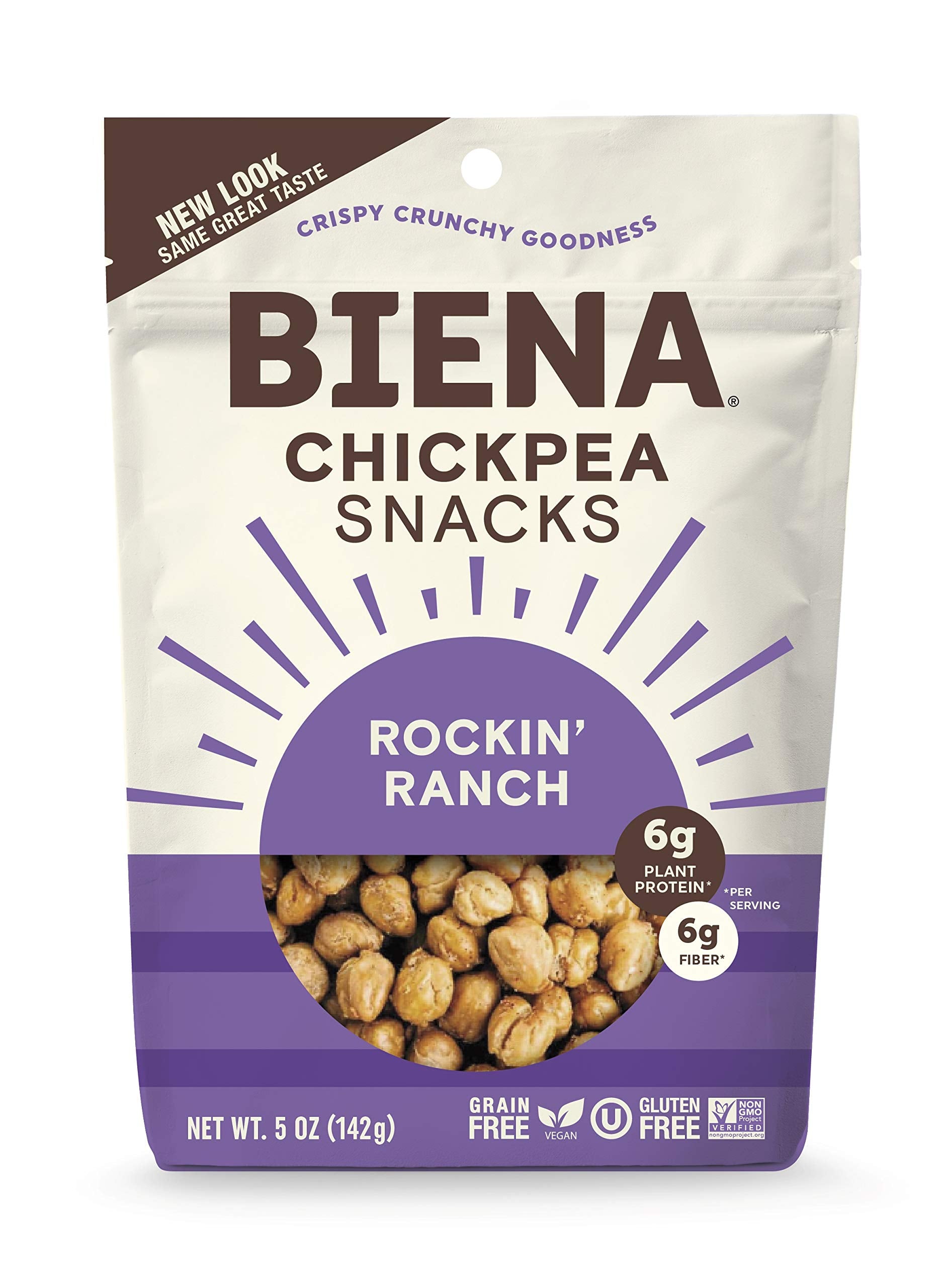 Biena Rockin Ranch Chickpea Snacks  Gluten Free  Vegan  Dairy Free  Plant-Based Protein (Single 5 Oz. Bag)
