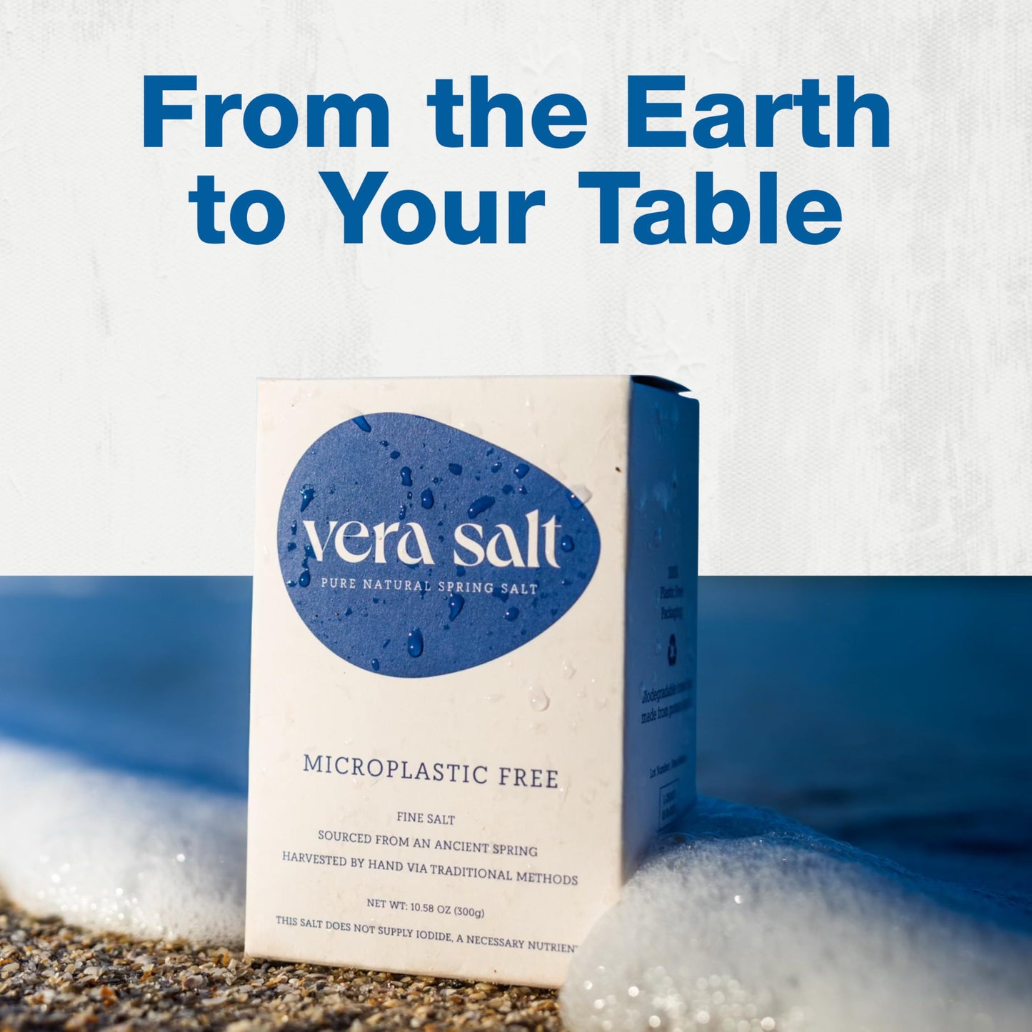 Vera Salt Fine Spring Salt - 300g Pack - Hand-Harvested White Crystals from Spain - Fine Texture with Natural Minerals - Plastic