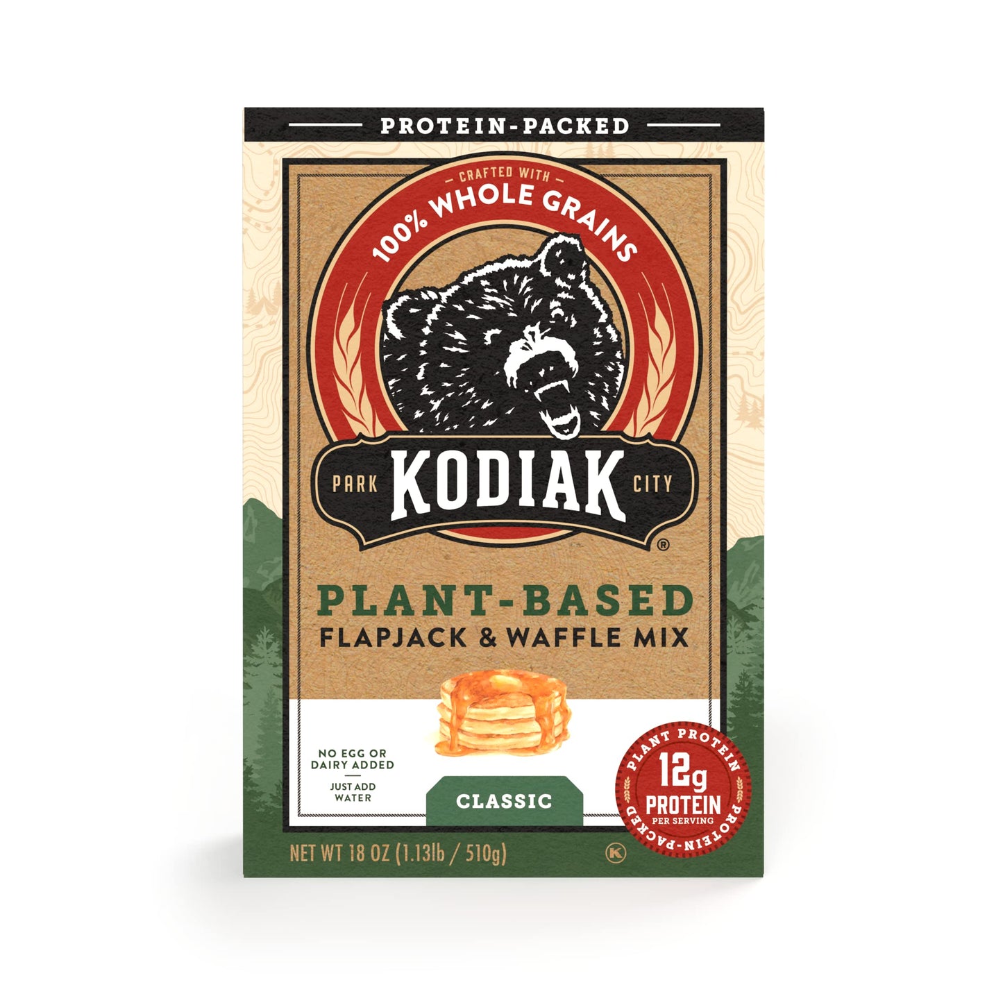 Kodiak Cakes Plant-Based Classic Flapjack & Waffle Mix, 18 Oz, (Pack Of 6)