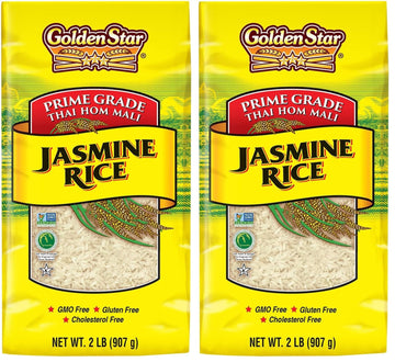 Golden Star Thai Hom Mali White Jasmine Rice - Prime Grade White Rice - 2 lb Bag (Pack of 2)