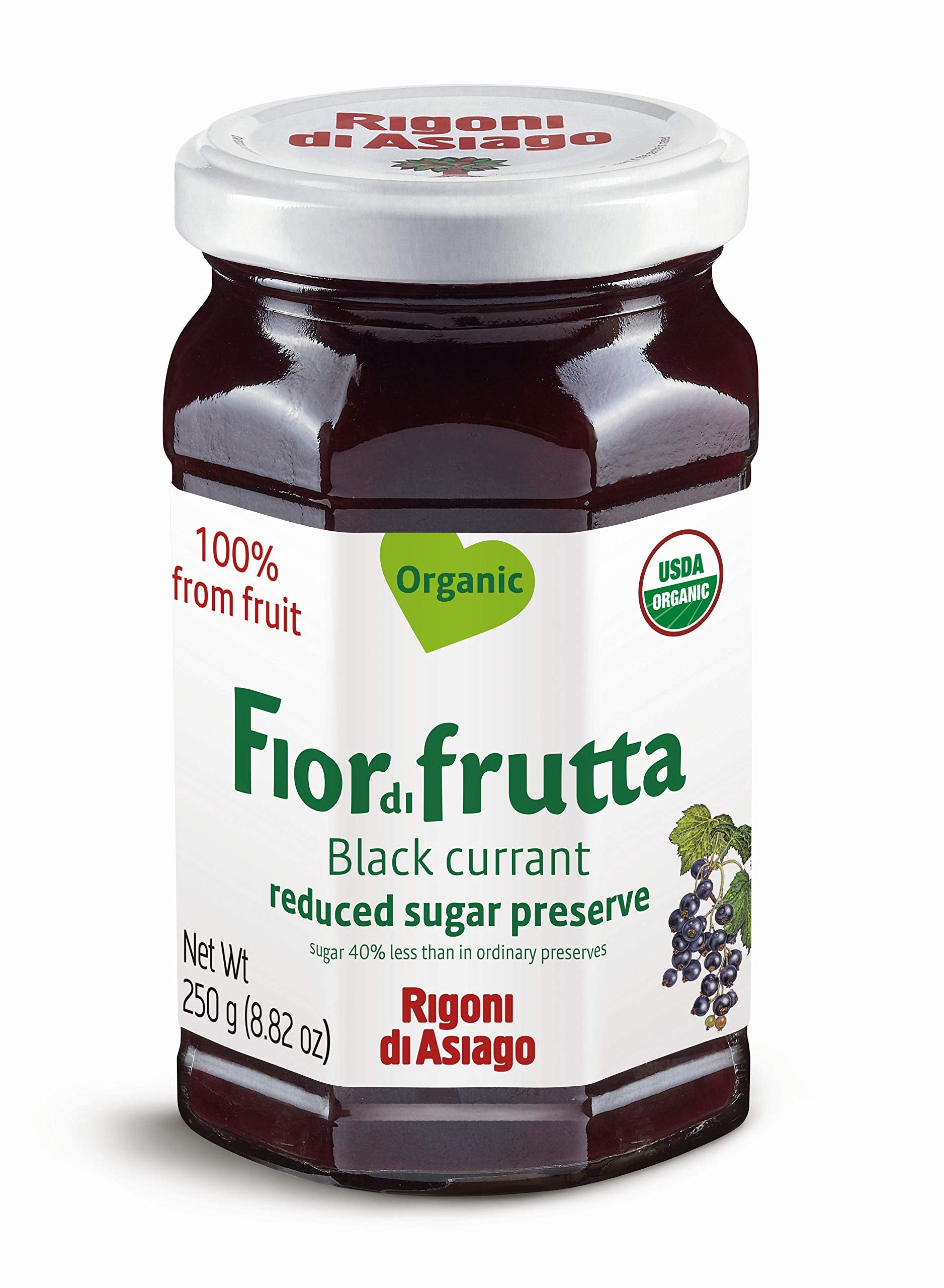 Rigoni di Asiago Fiordifrutta Organic Fruit Spread, Black Currant, 8.82 Ounce (Pack of 6)
