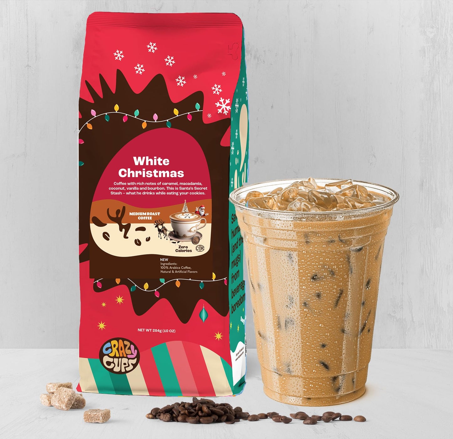 Crazy Cups Flavored Ground Christmas Coffee, White Christmas Coffee In 10 Oz Bag, For Brewing Flavored Hot Or Iced Coffee, (Pack Of 1)
