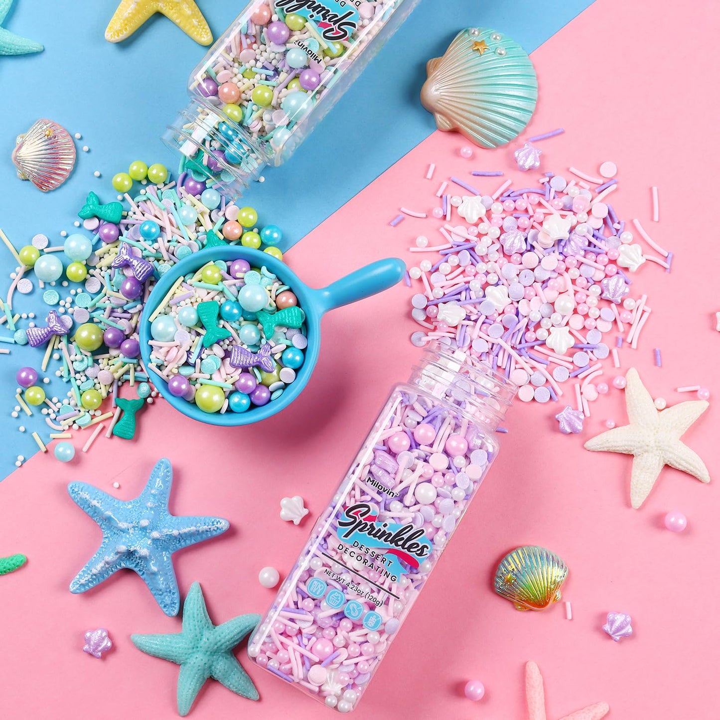 Edible Seashell Sprinkles For Cake Decorating, Seashells Cake Decorations Mix, White Pink Pearl Sprinkles, Jimmy, Confetti, Perf
