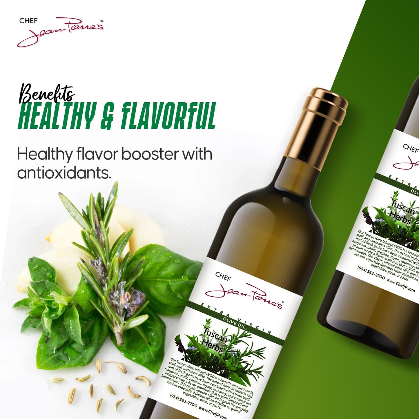 Chef Jean Pierres Tuscan Herb Olive Oil - Naturally Infused - 750ml (25oz) Glass Bottle