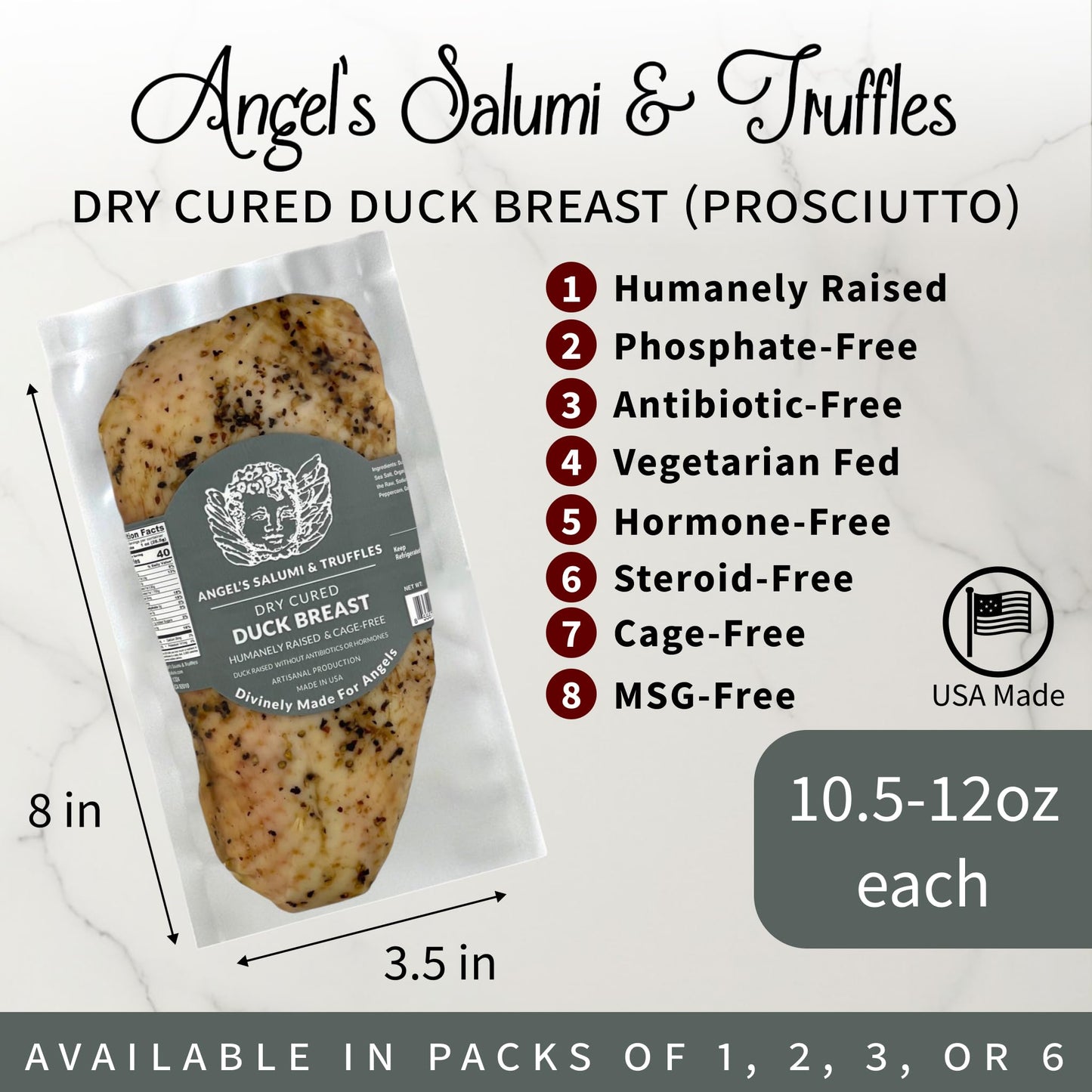 ANGELS SALUMI Dry-Cured Duck Breast Prosciutto – Gourmet Charcuterie, 10.5-12oz, Humanely Raised,    &  -Free