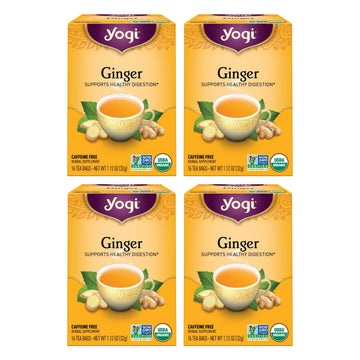 Yogi Tea Ginger Tea - 16 Tea Bags Per Pack (4 Packs) - Organic Ginger Tea Bags - Digestive Support Tea - Includes Ginger Root, L