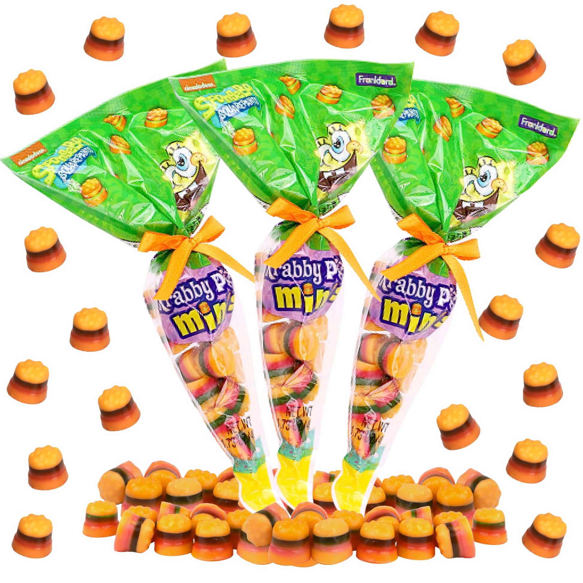 Spongebob Krabby Patty Candies, Mini Sandwich Gummies, Gift Basket Stuffers And Party Favors, Pack Of 3 (1.73 Oz Each)