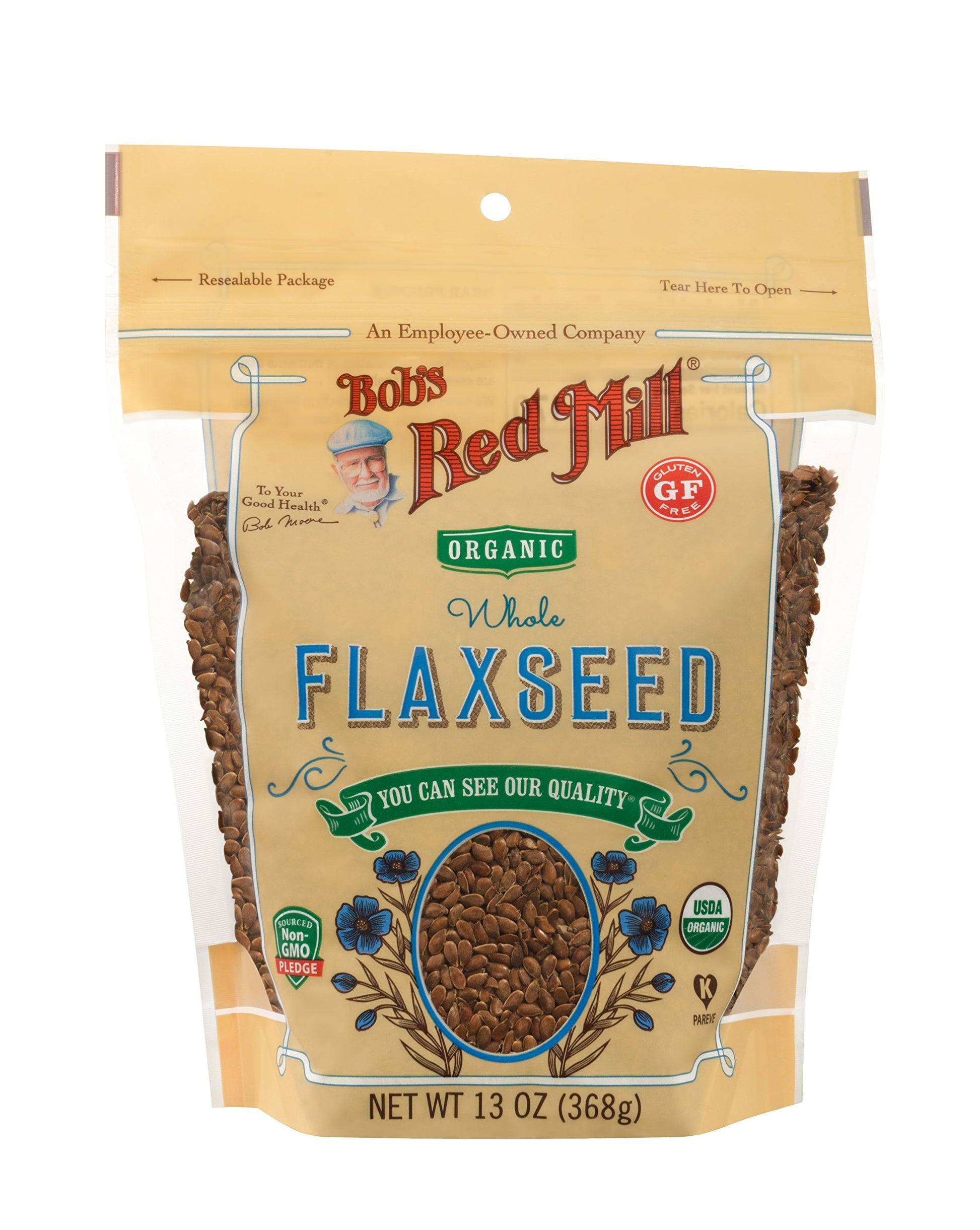 Bobs Red Mill Organic Whole Flaxseeds - 13 oz (Pack of 1), Gluten Free, Raw, Non GMO, Sproutable, Keto Friendly, Paleo