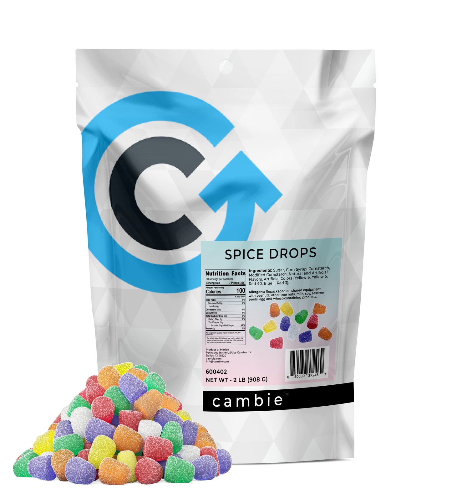 Cambie Spice Drops Candy, 2 lbs of Assorted Flavored Gumdrops, Classic Old Fashioned Bulk Spice Gum Drops Candy In Variety of Fl